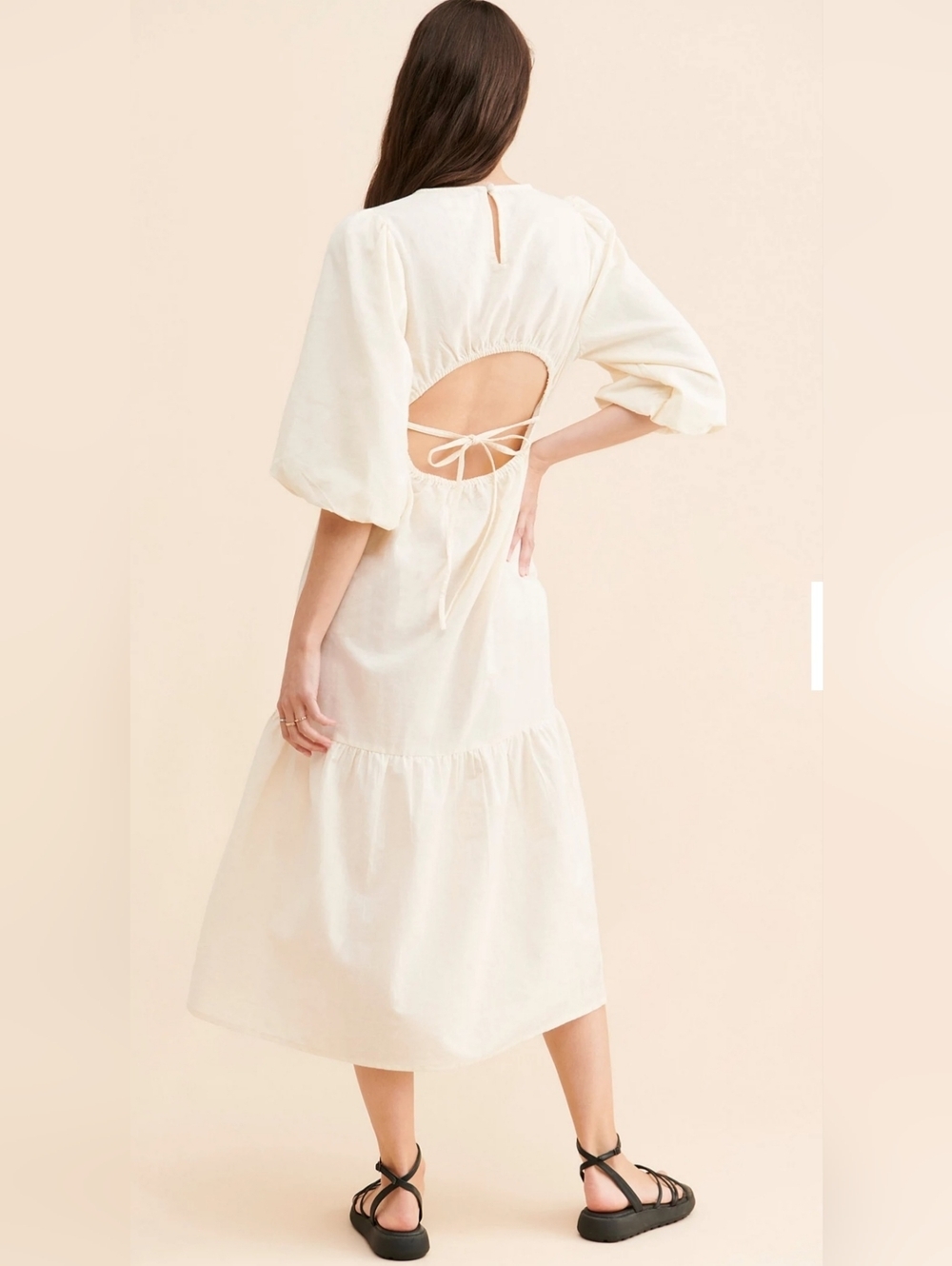 Free People By Native Youth NWT Folunce Open Back Linen Dress Cream Size XL - Picture 2 of 14